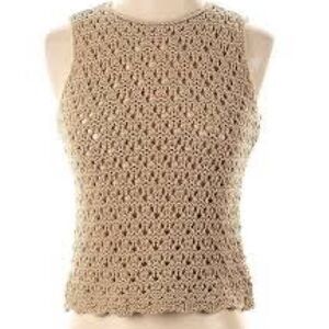 Chic Beige Crochet Sleeveless Top